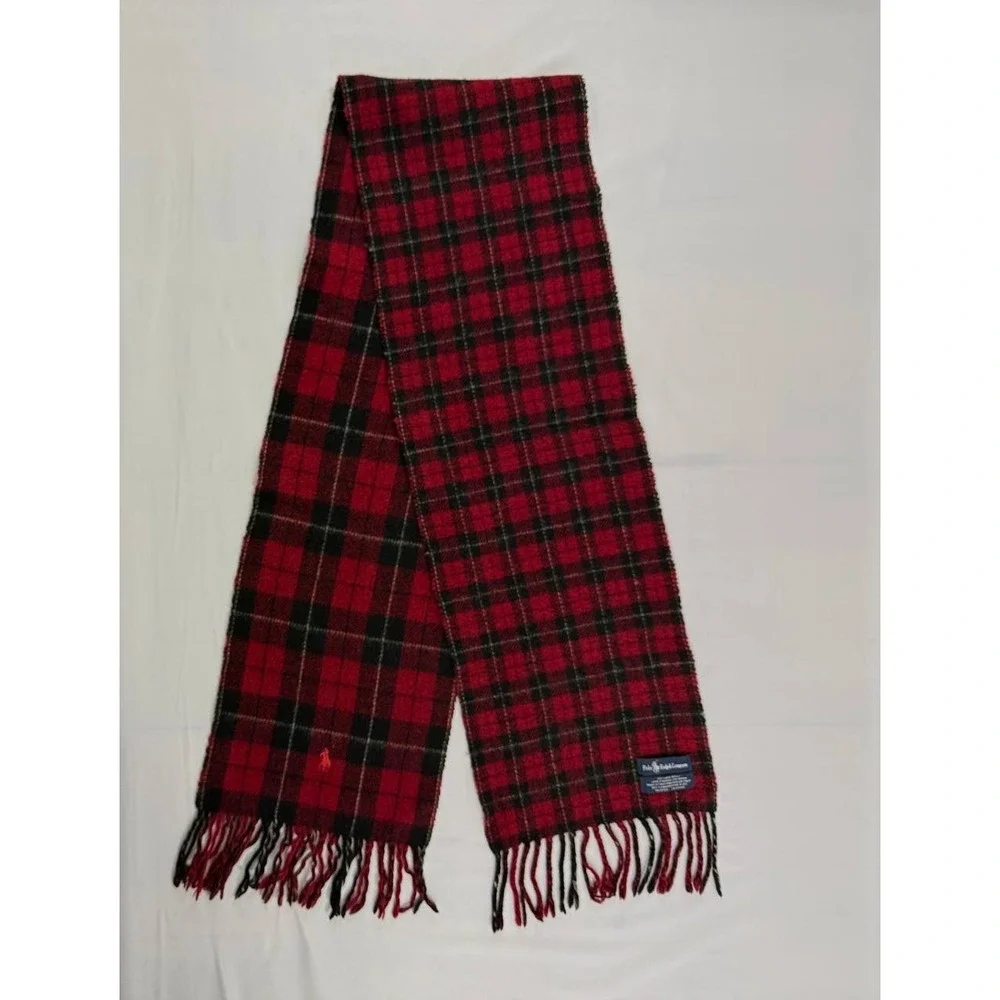 Polo Ralph Lauren 2-Face Lambswool Scarf Made in Italy - Plaid Red